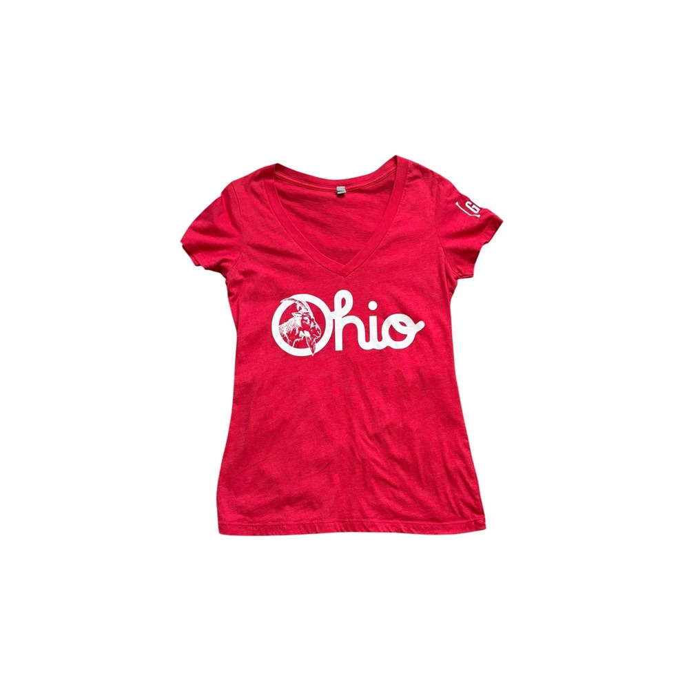 Next Level Ohio The GOAT Red V Neck Graphic T Shirt Women's Large Short Sleeve - Picture 4 of 6